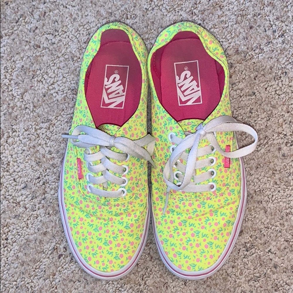 Bright Yellow with Pink Flower Print Vans
